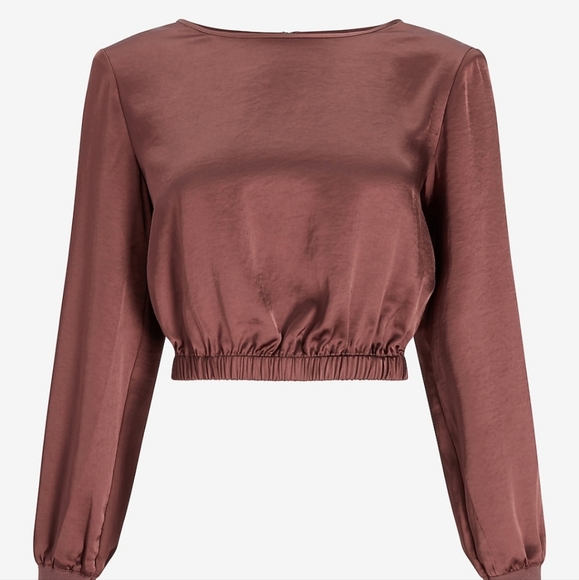 Express Satin Strong Shoulder Cropped Top - Picture 1 of 3